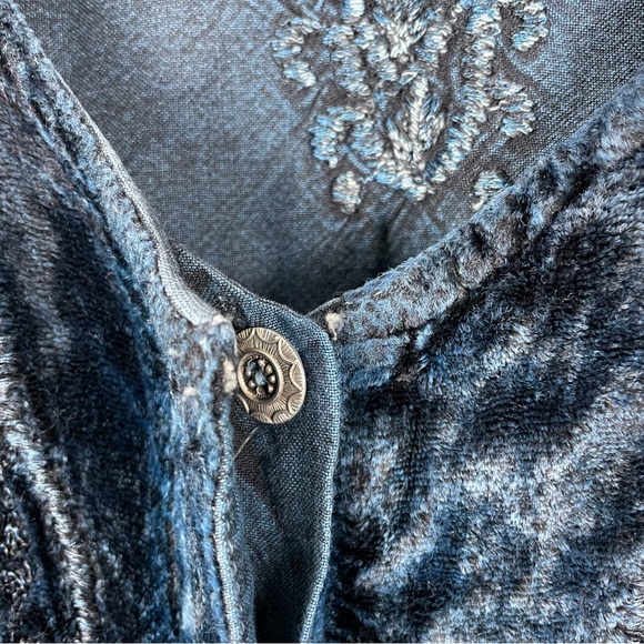 L’Pogee Whimsigoth Boho Velvet Ruffle Lace Button-Up Blouse Blue Embroidered OS - Picture 3 of 13